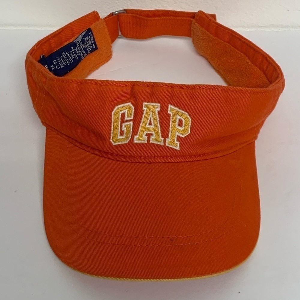 GAP Size Medium Kids (7-8) Unisex Orange GAP Adjustable Logo Sun Visor Hat